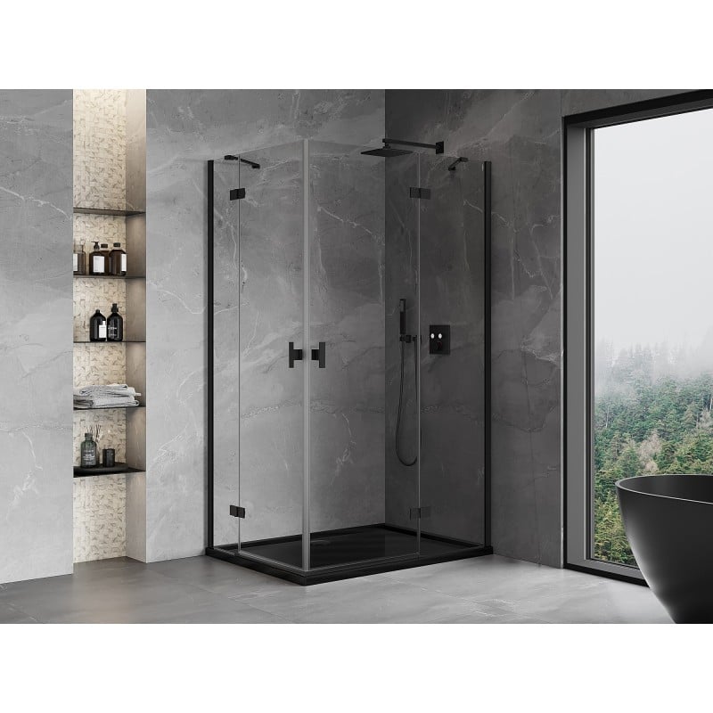 Mexen Mist-H Duo kabina prysznicowa uchylna prawa 80 x 110 cm, transparent, czarna - 8A5-080L-110P-70-00