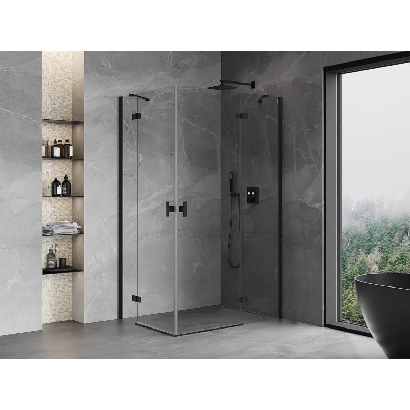 Mexen Mist-H Duo hinged shower cabin right 75 x 110 cm, transparent, black - 8A5-075L-110P-70-00