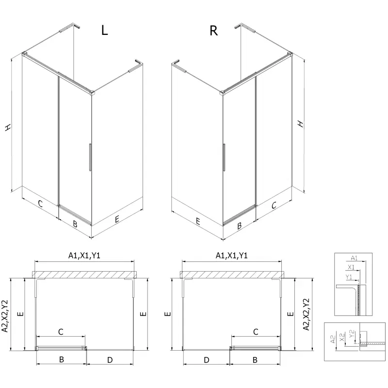 Mexen Rox-3S L duschkabine 3-seitig verschiebbar 150 x 110 cm, transparent, gun metal - 8C2L-150-110-95-00-3S