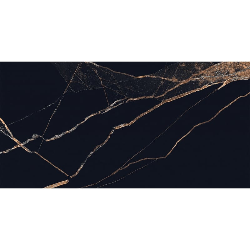 Mexen Fossil Black glazed porcelain tile sample rectified. G1, floor and wall tile 120 x 60 cm, high gloss - TL213-00-S