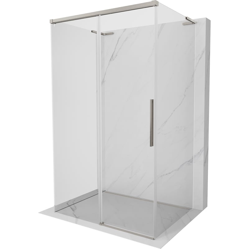 Mexen Rox-3S L kolmeosaline dušinurk, lükanduks, 130 x 85 cm, läbipaistev, harjatud nikkel - 8C2L-130-085-97-00-3S