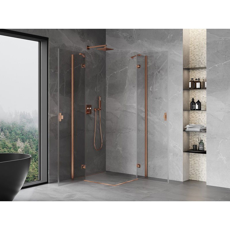 Mexen Mist-H Duo cabine de duche com porta de abrir 80 x 80 cm, transparente, cobre escovado - 8A5-080L-080P-65-00