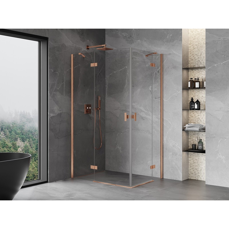 Mexen Mist-H Duo kabina za tuš s dvostrukim vratima lijeva 85 x 70 cm, prozirna, brušena mjed - 8A5-085L-070P-65-00