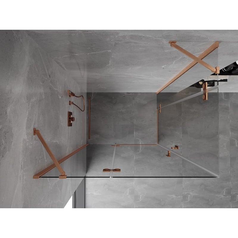 Mexen Mist-H Duo Left Pivot Shower Enclosure 110 x 90 cm, Transparent, Brushed Copper - 8A5-110L-090P-65-00