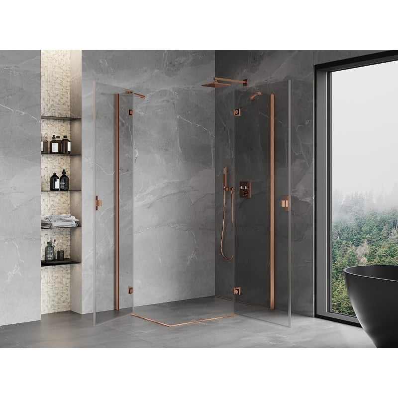 Mexen Mist-H Duo parema hinged dušikabiin 70 x 100 cm, läbipaistev, harjatud vask - 8A5-070L-100P-65-00