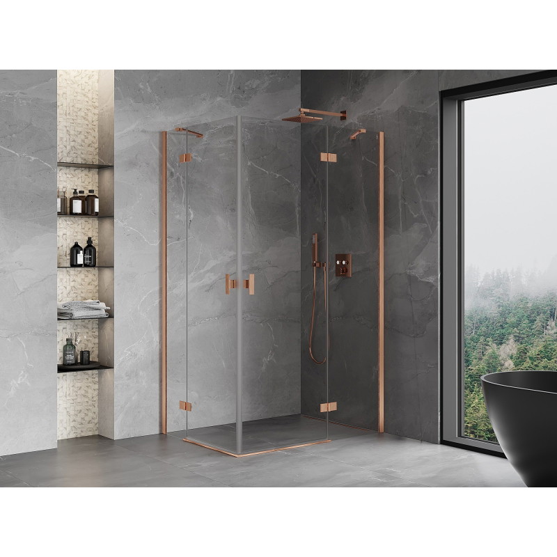Mexen Mist-H Duo pööratav dušikabiin paremal, 75 x 105 cm, läbipaistev, harjatud vask - 8A5-075L-105P-65-00