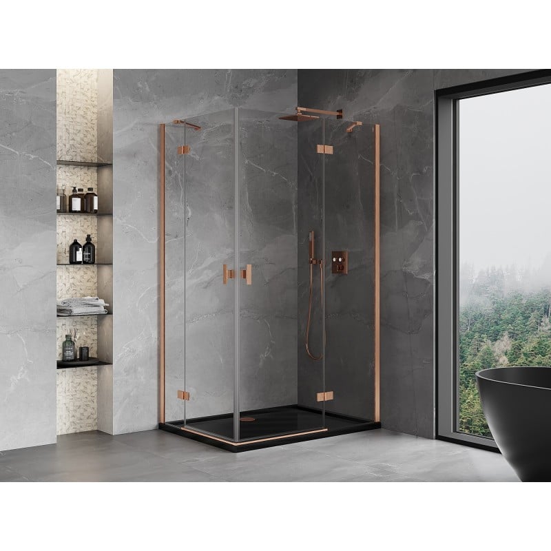 Mexen Mist-H Duo kabina prysznicowa uchylna prawa 100 x 105 cm, transparent, miedź szczotkowana - 8A5-100L-105P-65-00