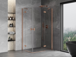 Mexen Mist-H Duo desna prolazna tuš kabina 100 x 110 cm, prozirna, brušeni bakar - 8A5-100L-110P-65-00