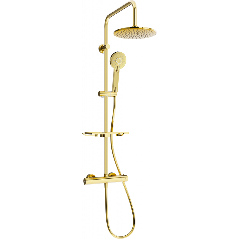 Mexen KT40 conjunto de ducha de pared con rociador y grifo termostático, dorado - 771504093-50