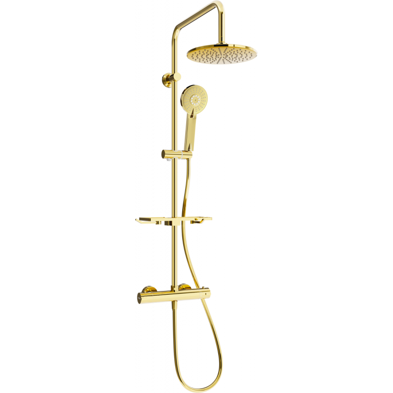 Mexen KT40 conjunto de ducha exterior con rociador y grifo termostático, dorado - 771504093-50
