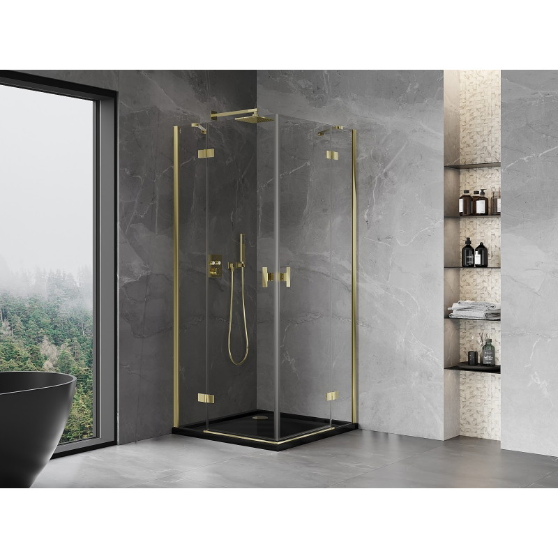 Mexen Mist-H Duo klizna tuš kabina na preklapanje 80 x 80 cm, prozirna, zlatna - 8A5-080L-080P-50-00