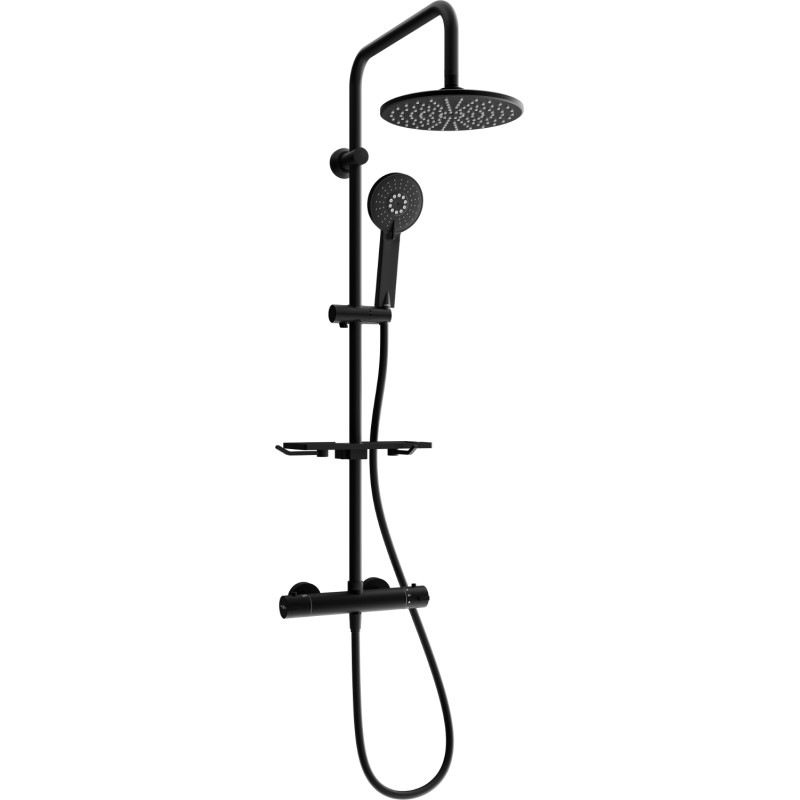 Mexen KT40 exposed shower set with rain shower and thermostatic faucet, black - 771504093-70