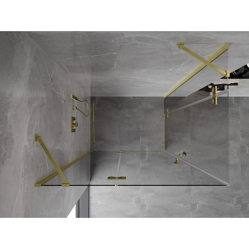 Mexen Mist-H Duo kabina za tuš s kliznom lijevom stranom 100 x 80 cm, prozirna, brušeno zlato - 8A5-100L-080P-55-00