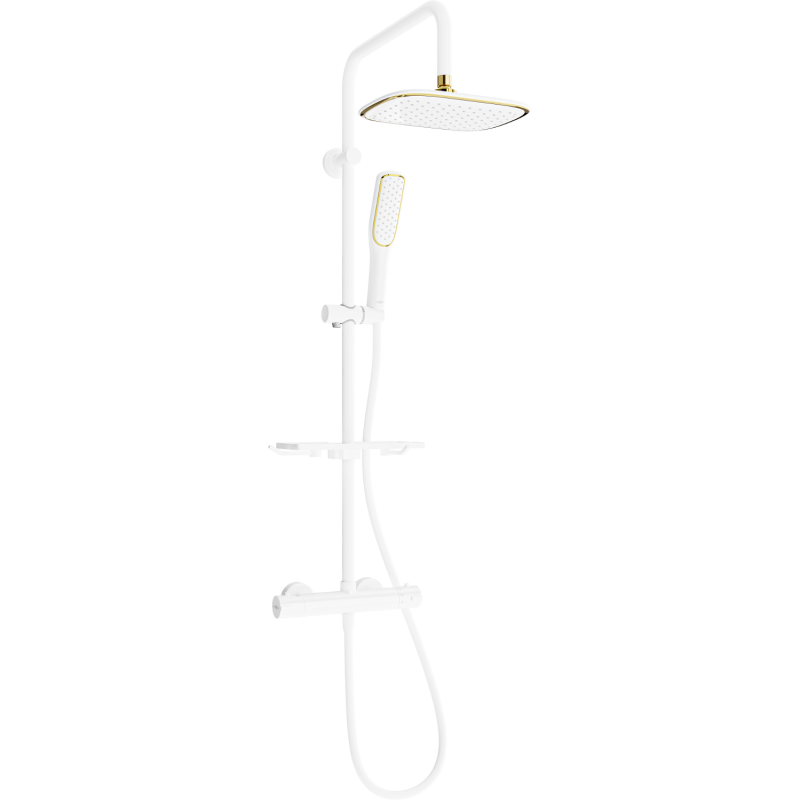 Mexen KT49 conjunto de duche de sobrepor com chuveiro de teto e torneira termostática, branco/dourado - 771504993-25