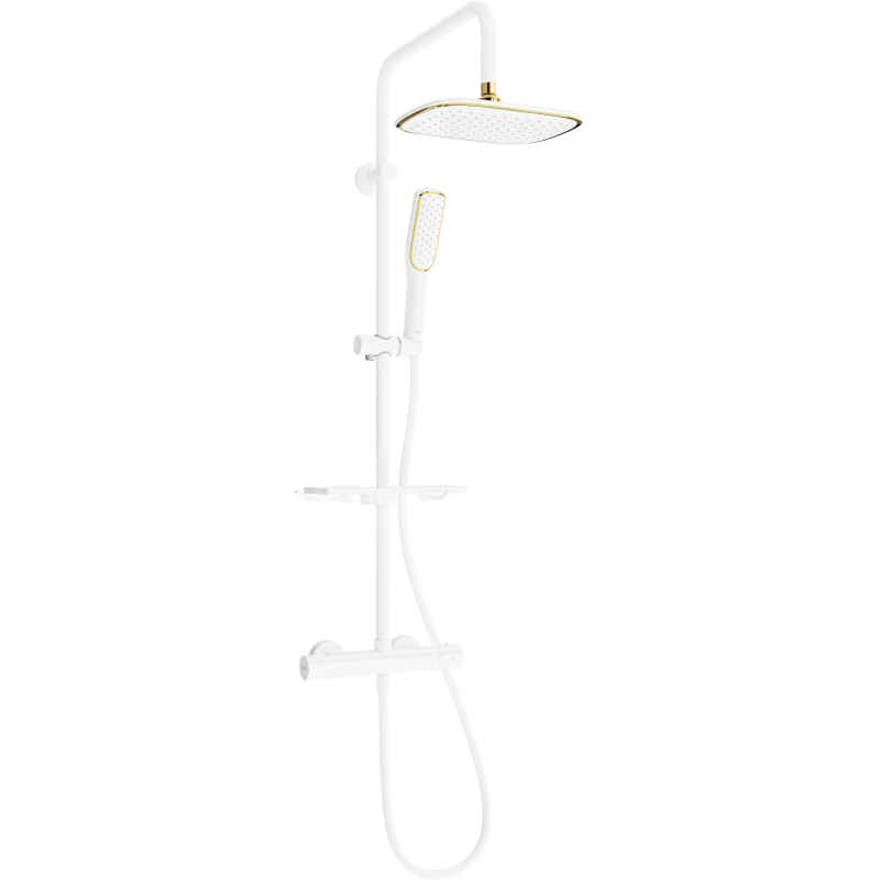 Mexen KT49 exposed shower set with rain shower head and thermostatic mixer, white/gold - 771504993-25