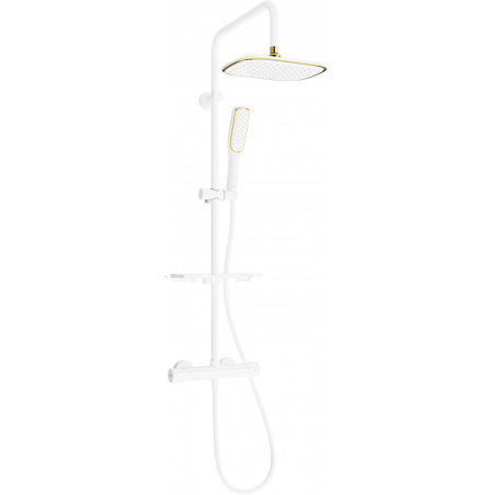 Mexen KT49 conjunto de duche de sobrepor com chuveiro de teto e torneira termostática, branco/dourado - 771504993-25