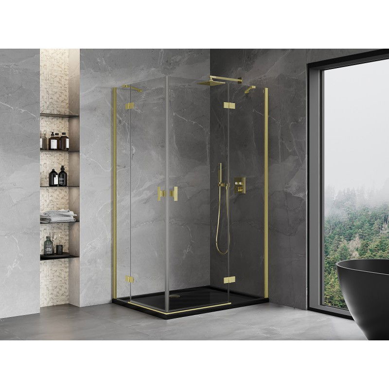 Mexen Mist-H Duo cabina de ducha abatible derecha 100 x 105 cm, transparente, dorado cepillado - 8A5-100L-105P-55-00