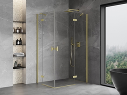 Mexen Mist-H Duo desna preklopna tuš kabina 100 x 110 cm, prozirna, četkano zlatna - 8A5-100L-110P-55-00