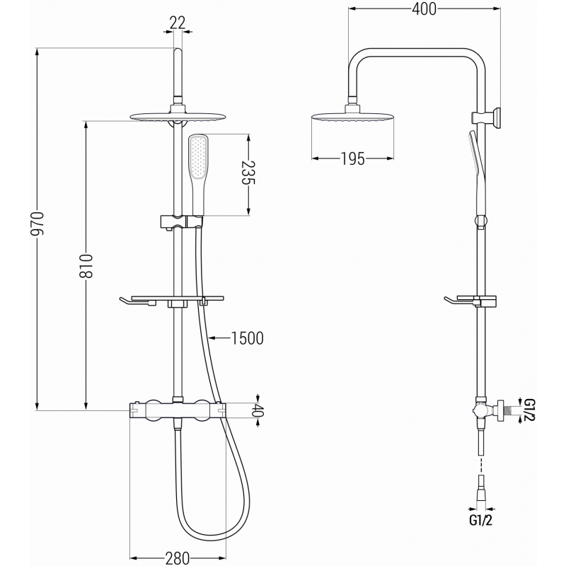Mexen KT49 ensemble de douche externe avec pomme de douche et mitigeur thermostatique, noir/or - 771504993-75