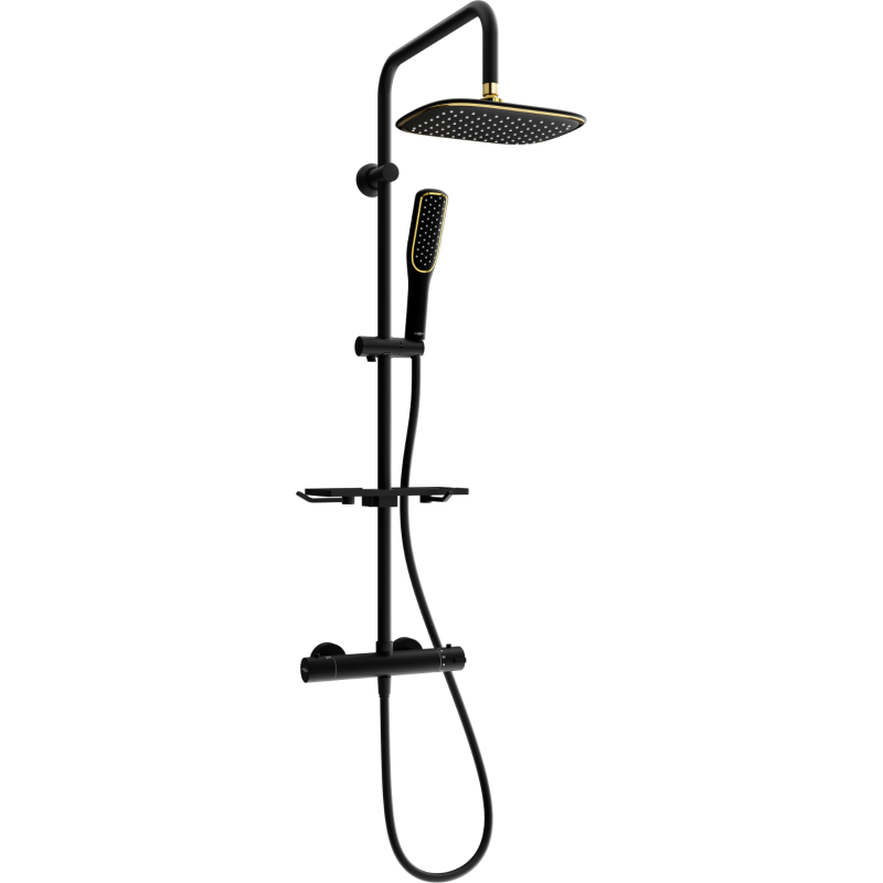 Mexen KT49 conjunto de duche de parede com chuveiro de teto e torneira termostática, preto/dourado - 771504993-75