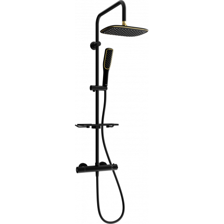 Mexen KT49 set doccia esterno con soffione e miscelatore termostatico, nero/oro - 771504993-75