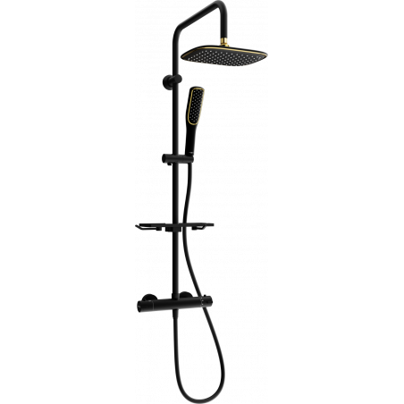 Mexen KT49 virsmas dušas komplekts ar lietus galvu un termostatisku jaucējkrānu, melns/zeltains - 771504993-75