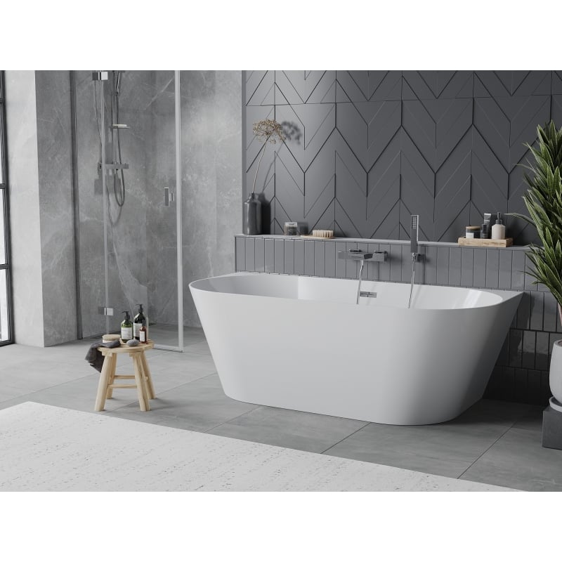 Mexen Oval Slim freestanding back-to-wall bathtub 170 x 80 cm, white, chrome overflow - 52661708000-01