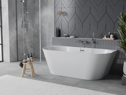 Mexen Oval Slim freistehende Wandbadewanne 170 x 80 cm, weiß, Überlauf Chrom - 52661708000-01