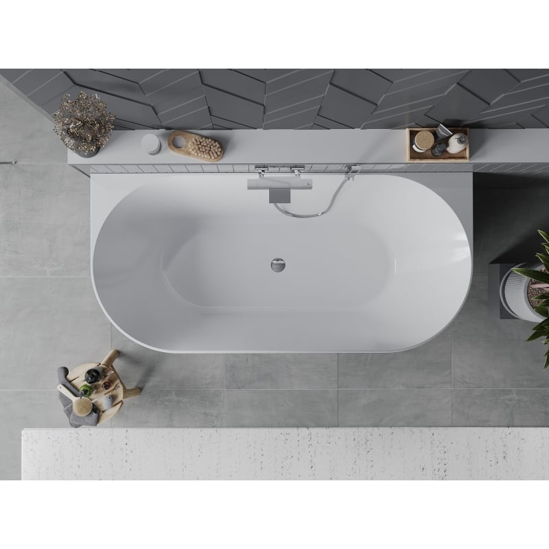 Mexen Oval Slim freestanding back-to-wall bathtub 170 x 80 cm, white, chrome overflow - 52661708000-01