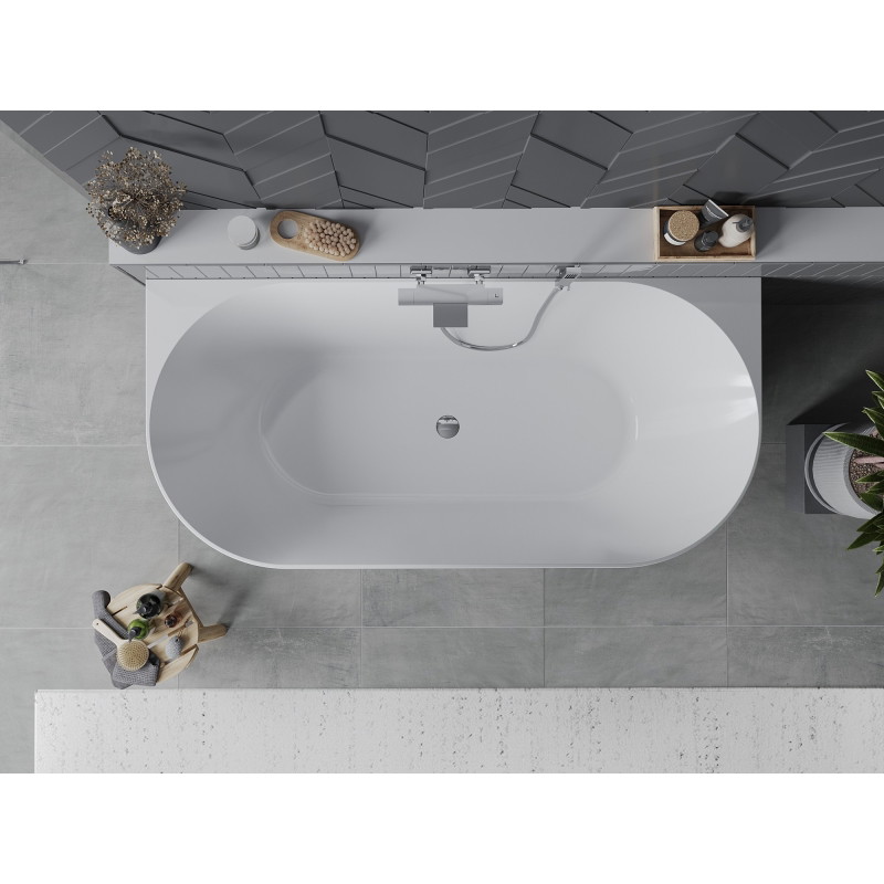 Mexen Oval Slim Vrijstaande wandbad 170 x 80 cm, wit, chroom overloop - 52661708000-01