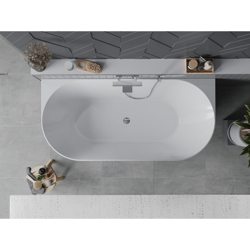 Mexen Oval Slim wanna wolnostojąca przyścienna 170 x 80 cm, biała, przelew chrom - 52661708000-01