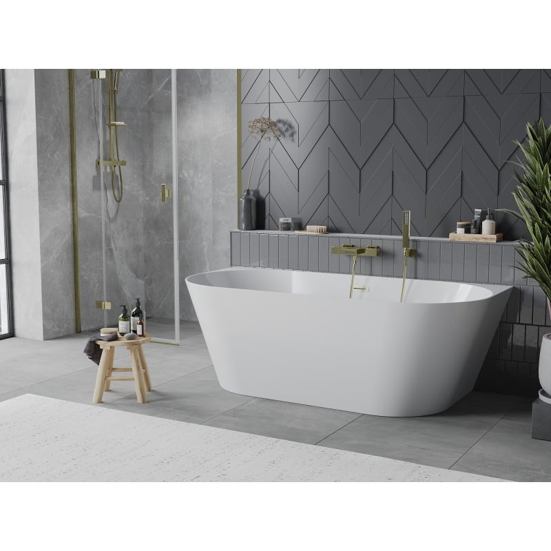 Mexen Oval Slim wanna wolnostojąca przyścienna 170 x 80 cm, biała, przelew złoty szczotkowany - 52661708000-55