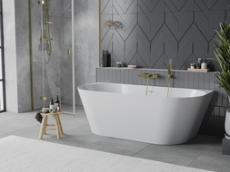 Mexen Oval Slim vrijstaande halfvrijstaande badkuip 170 x 80 cm, wit, overloop geborsteld goud - 52661708000-55