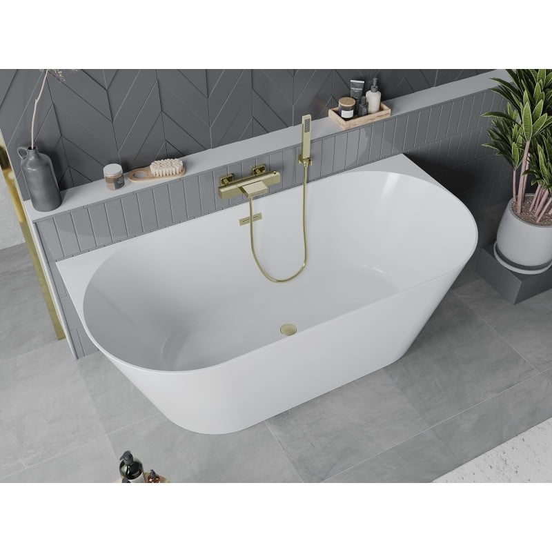 Mexen Oval Slim wanna wolnostojąca przyścienna 170 x 80 cm, biała, przelew złoty szczotkowany - 52661708000-55
