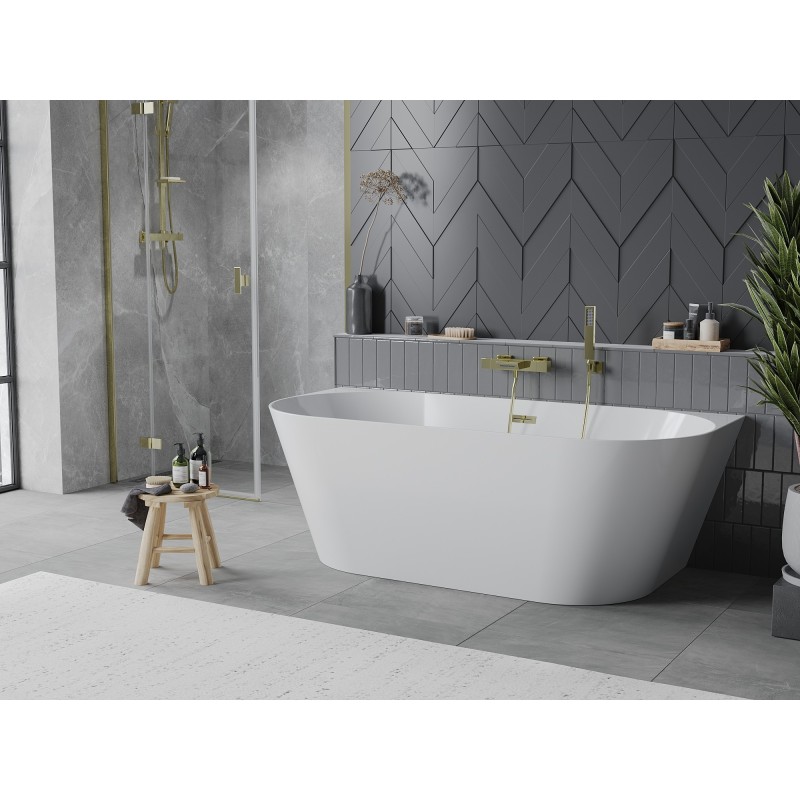 Mexen Oval Slim wanna wolnostojąca przyścienna 170 x 80 cm, biała, przelew złoty - 52661708000-50