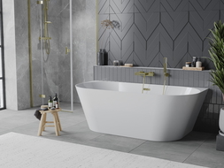 Mexen Oval Slim freistehende wandnahe Badewanne 170 x 80 cm, weiß, Überlauf gold - 52661708000-50