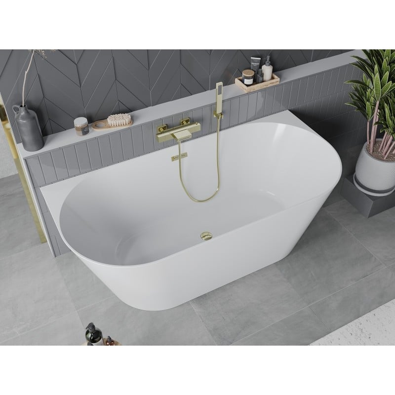 Mexen Oval Slim wanna wolnostojąca przyścienna 170 x 80 cm, biała, przelew złoty - 52661708000-50