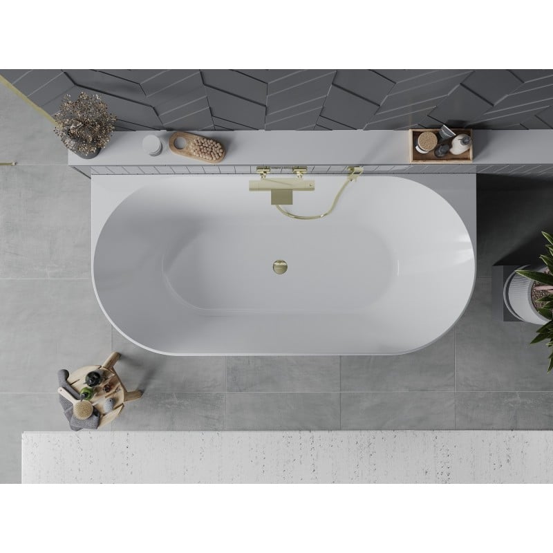 Mexen Oval Slim wanna wolnostojąca przyścienna 170 x 80 cm, biała, przelew złoty - 52661708000-50