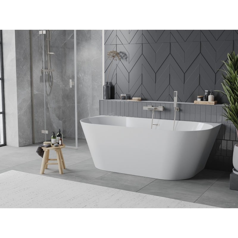 Mexen Oval Slim freestanding adjacent bath 170 x 80 cm, white, brushed nickel overflow - 52661708000-97