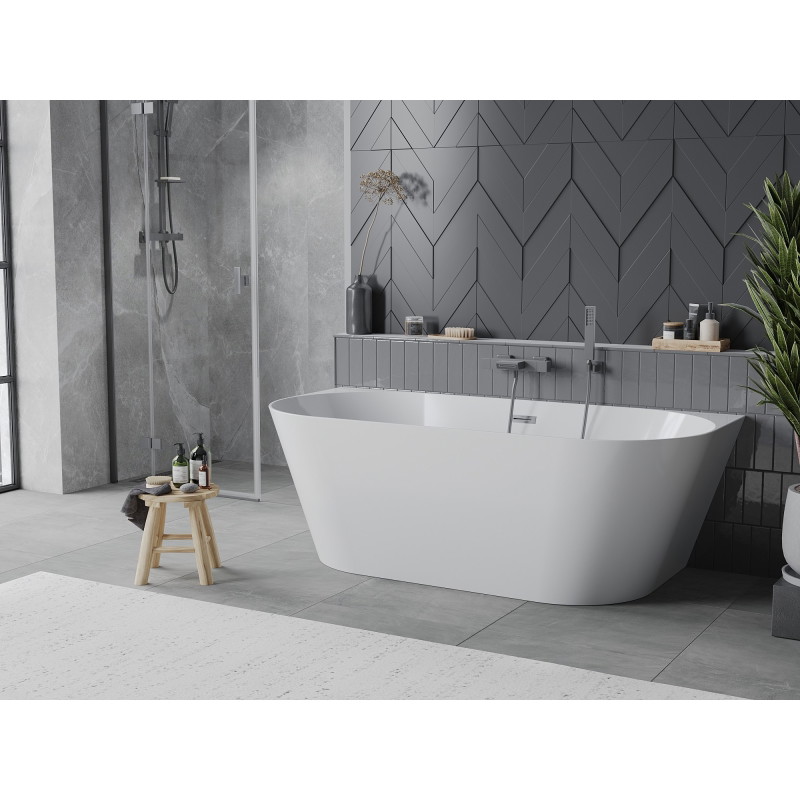 Mexen Oval Slim vaba seisev vastu seina 170 x 80 cm, valge, ülejooksu püssmetall - 52661708000-95