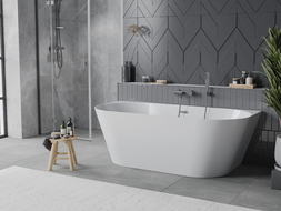 Mexen Oval Slim freistehende wandnahe Badewanne 170 x 80 cm, weiß, Überlauf gun metal - 52661708000-95