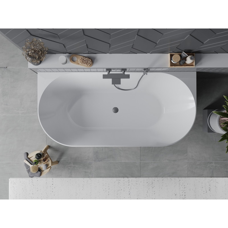 Mexen Oval Slim vaba seisev vastu seina 170 x 80 cm, valge, ülejooksu püssmetall - 52661708000-95