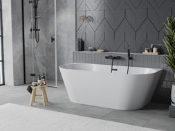 Mexen Oval Slim samostojeća kada uz zid 170 x 80 cm, bijela, preljev crni - 52661708000-70