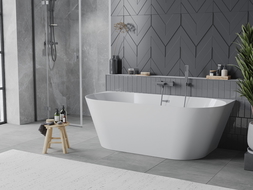 Mexen Oval Slim freistehende an der Wand stehende Badewanne 170 x 80 cm, weiß, Überlauf Gun Gray gebürstet - 52661708000-66