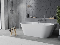 Mexen Oval Slim vrijstaande tegen de muur geplaatste badkuip 170 x 80 cm, wit, overloop gun gray geborsteld - 52661708000-66