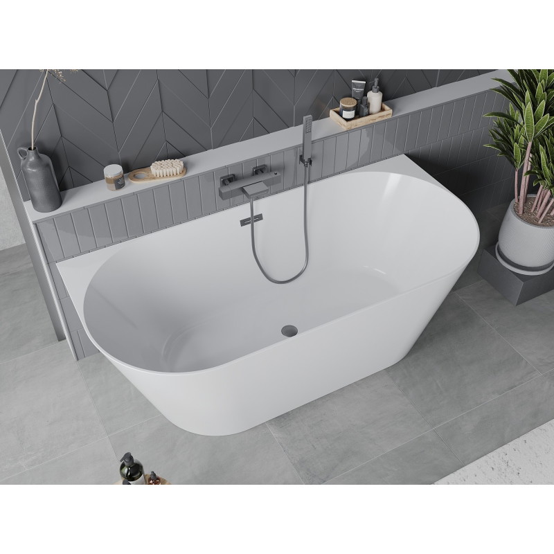 Mexen Oval Slim vabadusevann, poolvaba vann 170 x 80 cm, valge, ülevool gun gray harjatud - 52661708000-66