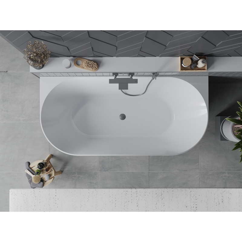 Mexen Oval Slim vabadusevann, poolvaba vann 170 x 80 cm, valge, ülevool gun gray harjatud - 52661708000-66