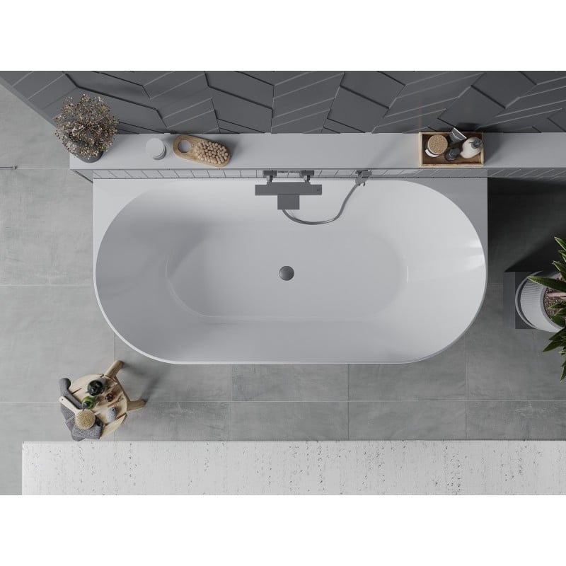 Mexen Oval Slim wanna wolnostojąca przyścienna 170 x 80 cm, biała, przelew gun gray szczotkowany - 52661708000-66
