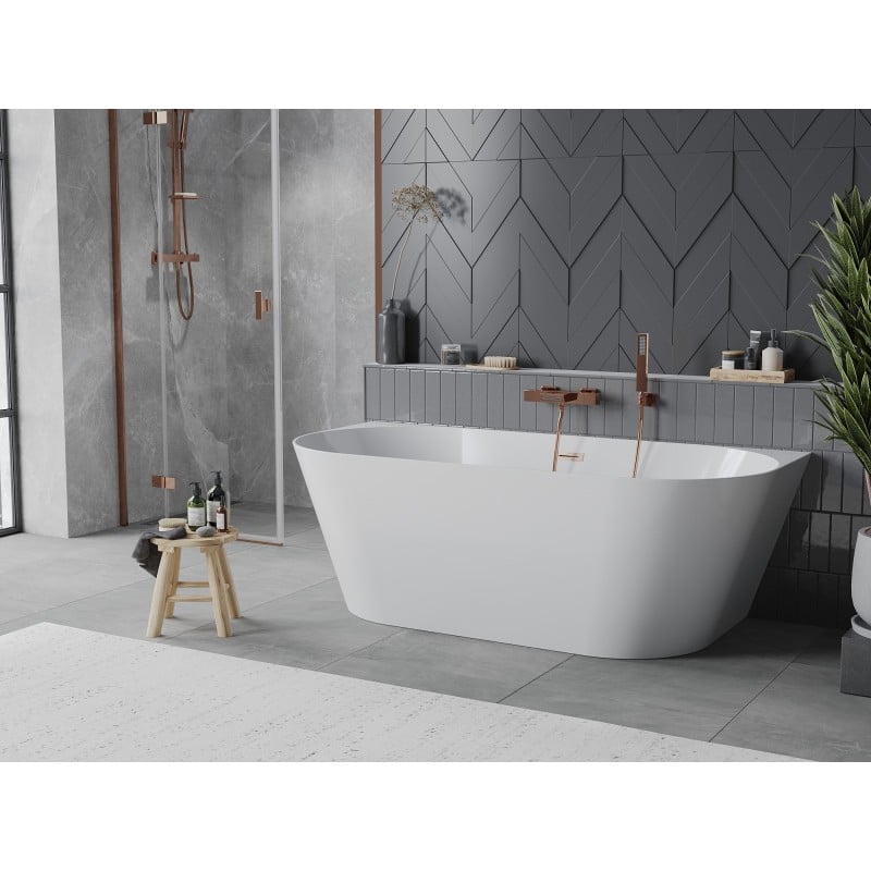 Mexen Oval Slim wanna wolnostojąca przyścienna 170 x 80 cm, biała, przelew miedź szczotkowana - 52661708000-65