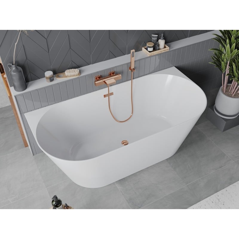 Mexen Oval Slim wanna wolnostojąca przyścienna 170 x 80 cm, biała, przelew różowe złoto - 52661708000-60